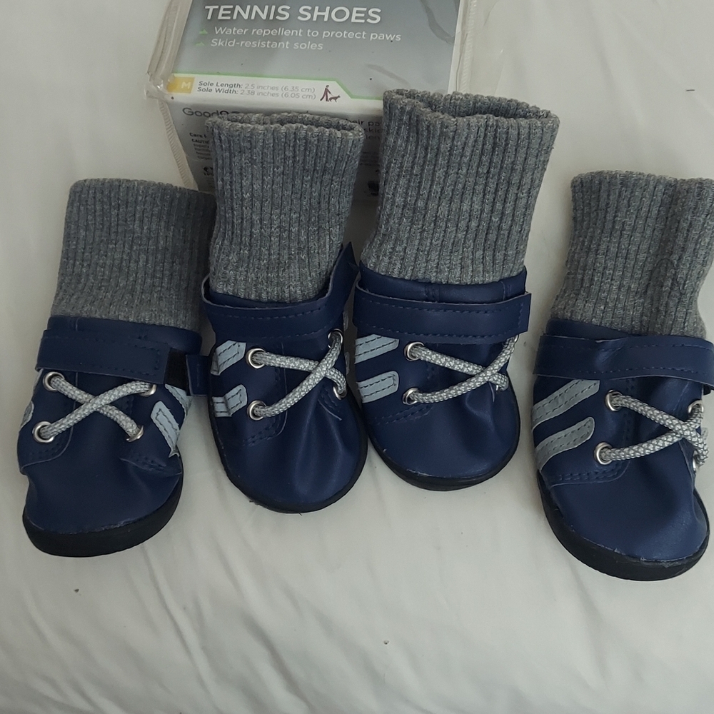 Good2go Dog puppy  Blue & Grey Velcro slip in Tennis Shoes Booties Sz M New